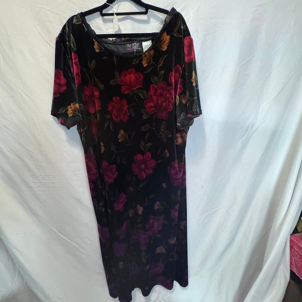 Vintage M.H.M. Melissa Harper Floral Velvet Maxi Dress Plus Size 24W Whimsigoth